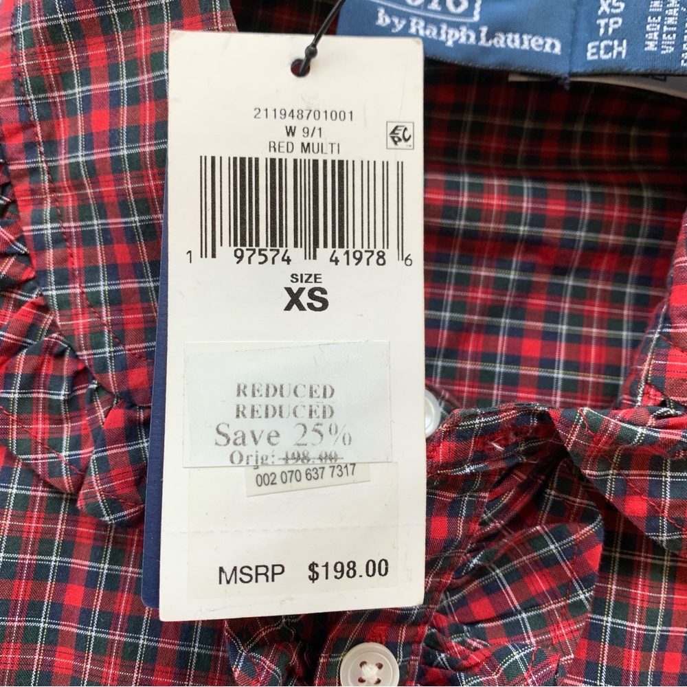 Polo Ralph Lauren Ruffle Trim Plaid Long Sleeve Top Red NWT Size XS - Picture 4 of 6
